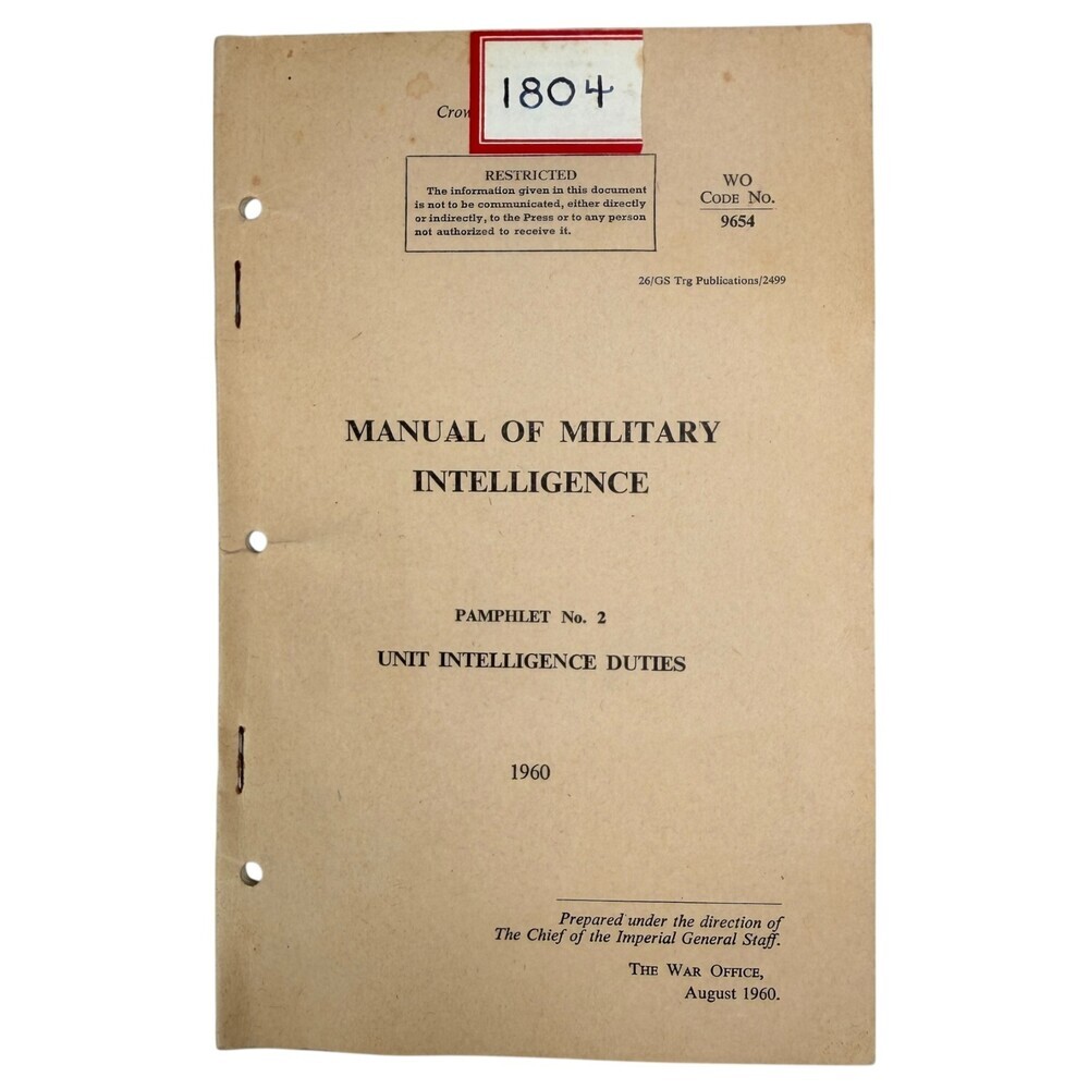 Military Intelligence Manual Unit Duties 1960 UK War Office Canada Commonwealth